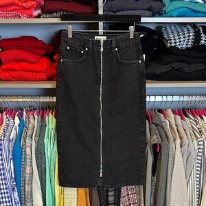 Etica black 4 pocket front zipper closure Jean midi skirt size 26 NWT
